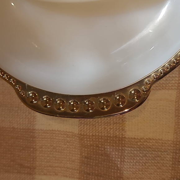 Rare Vintage Fire King Divided Milk Glass And Gold Divided Serving Dish - Picture 2 of 3